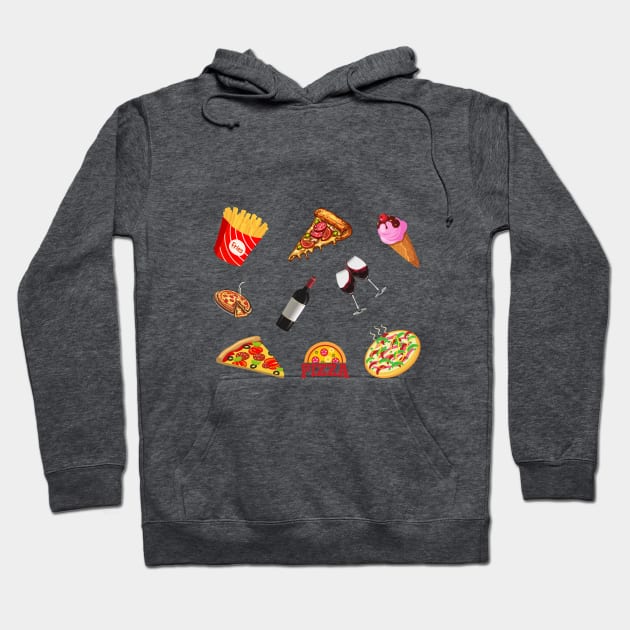 Pizza, Wine, Ice Cream and French Fries Set Designs Value Pack Hoodie by IlanaArt